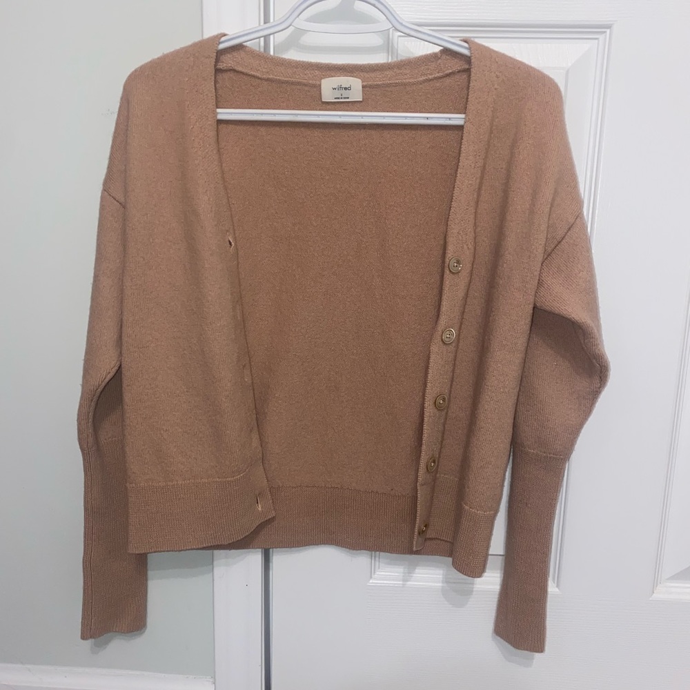 Wilfred Aritzia pink Merino wool cardigan